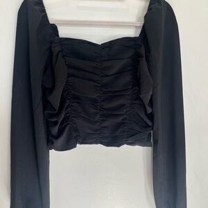 Mixed Threads Cropped Long Sleeve Ruched Top Womens Size M Black Coquette Goth